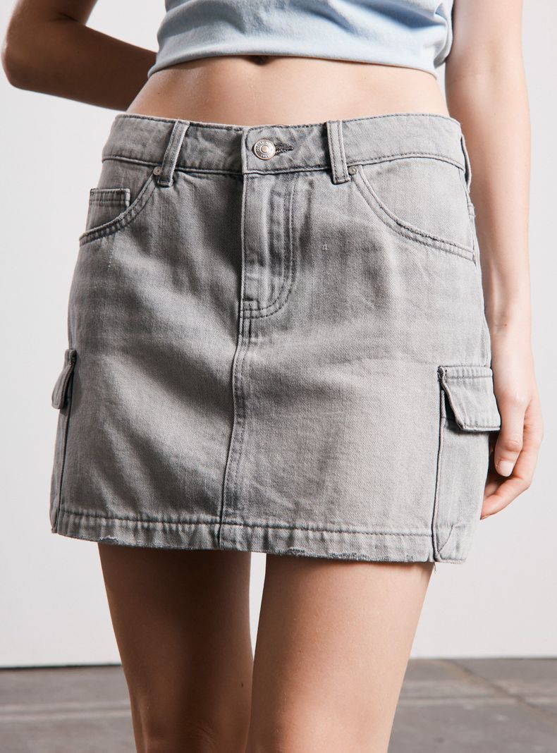 Falda Mini Denim Lavada Cargo-2