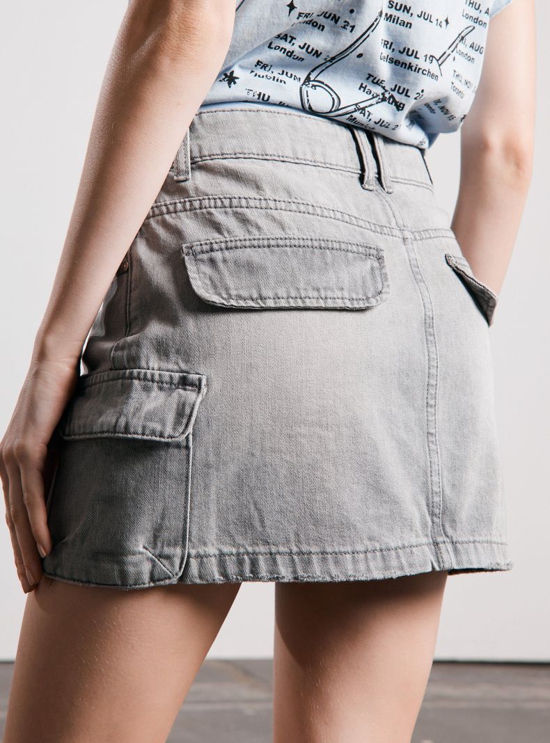 Falda Mini Denim Lavada Cargo-3