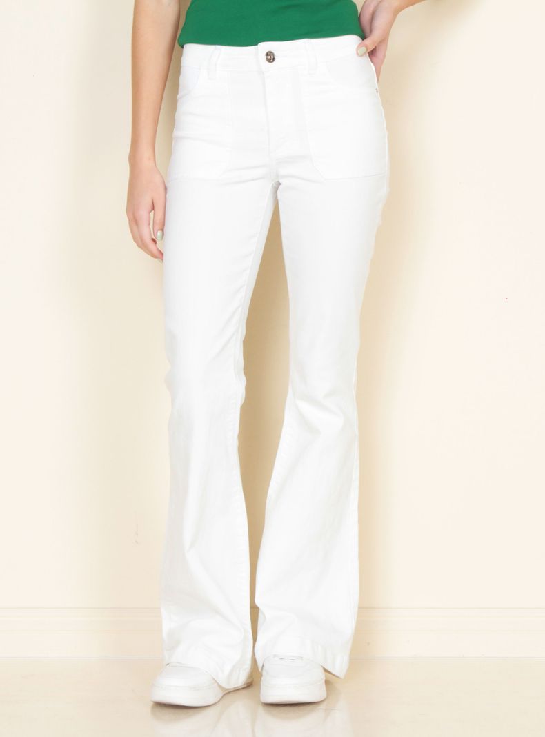Jeans Flare Cargo Tiro Alto Pretina Básica 1 Botón-0