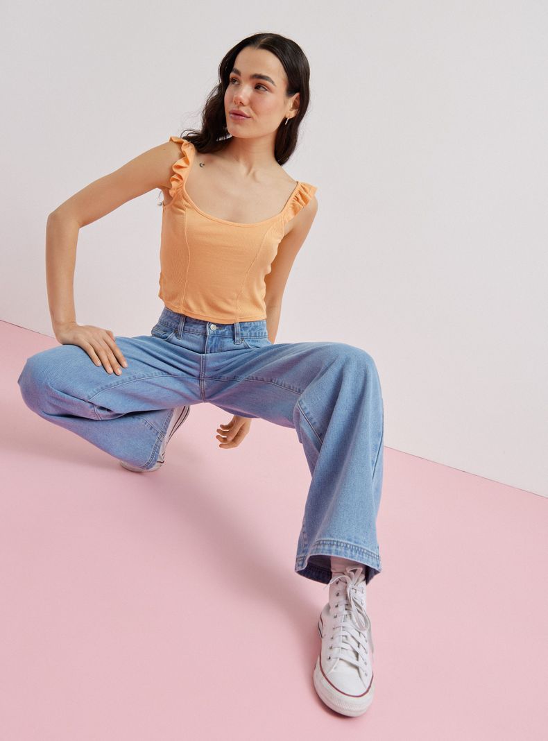 Jeans Wide Leg Clásico Tiro Alto Botón-4