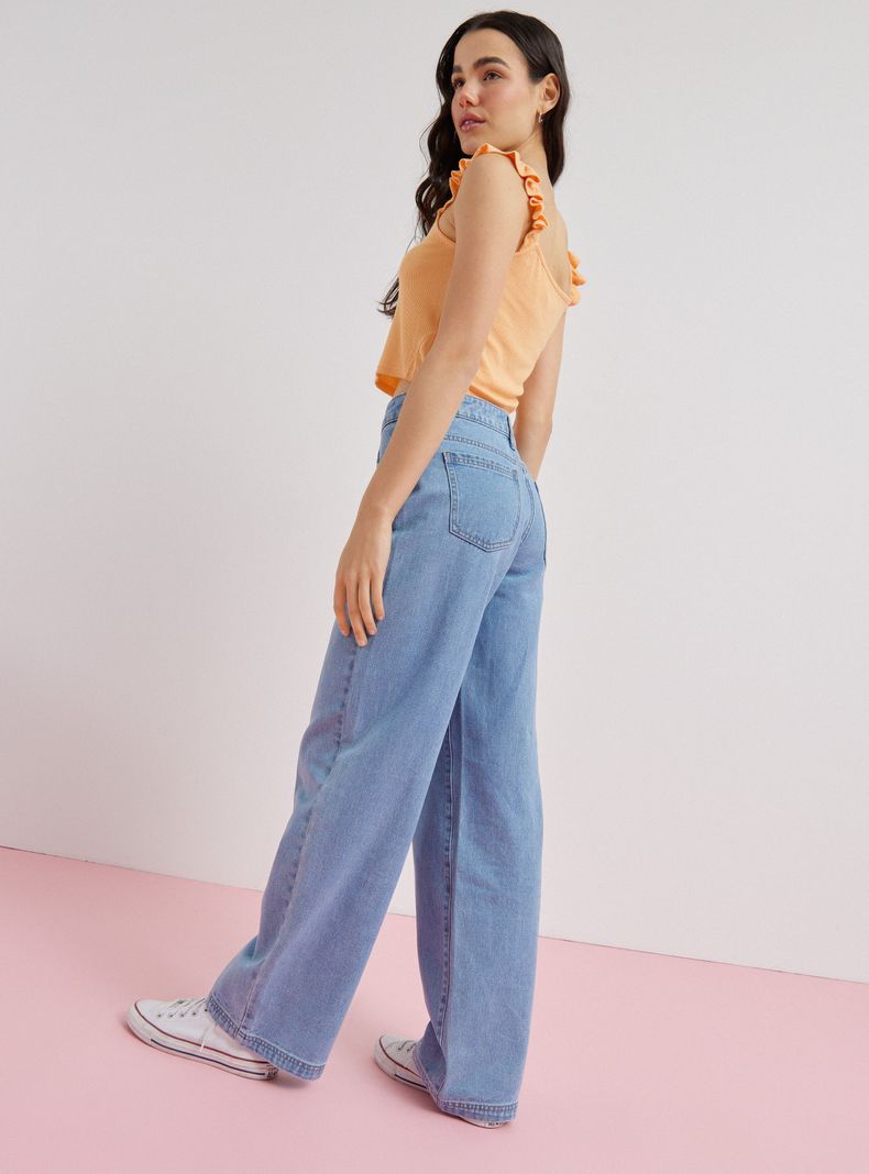 Jeans Wide Leg Clásico Tiro Alto Botón-5