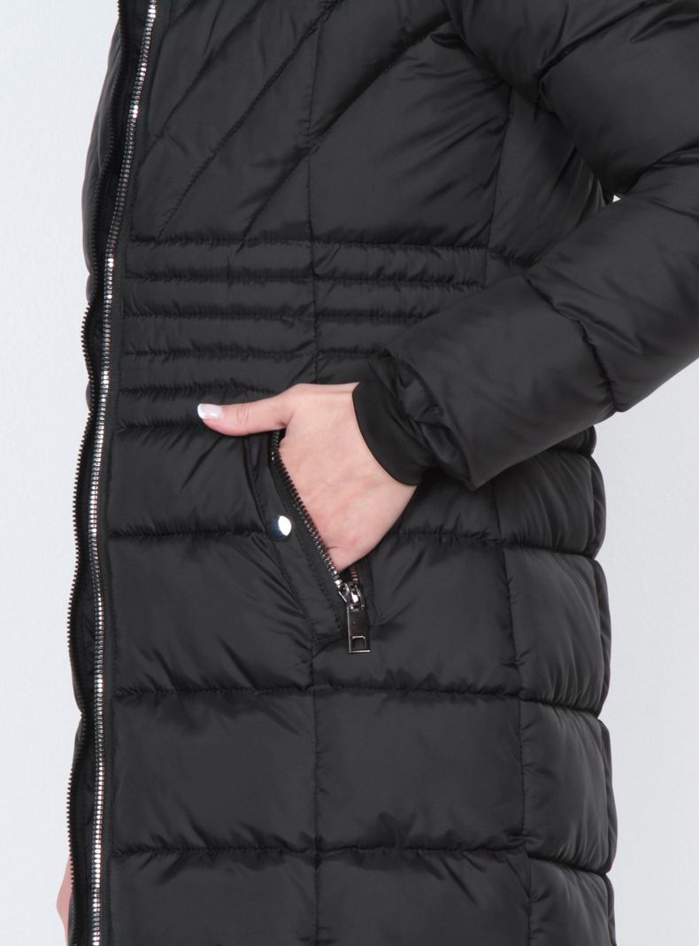 Parka Manga Larga con Piel en Capucha y Bolsillo con Cierre-2