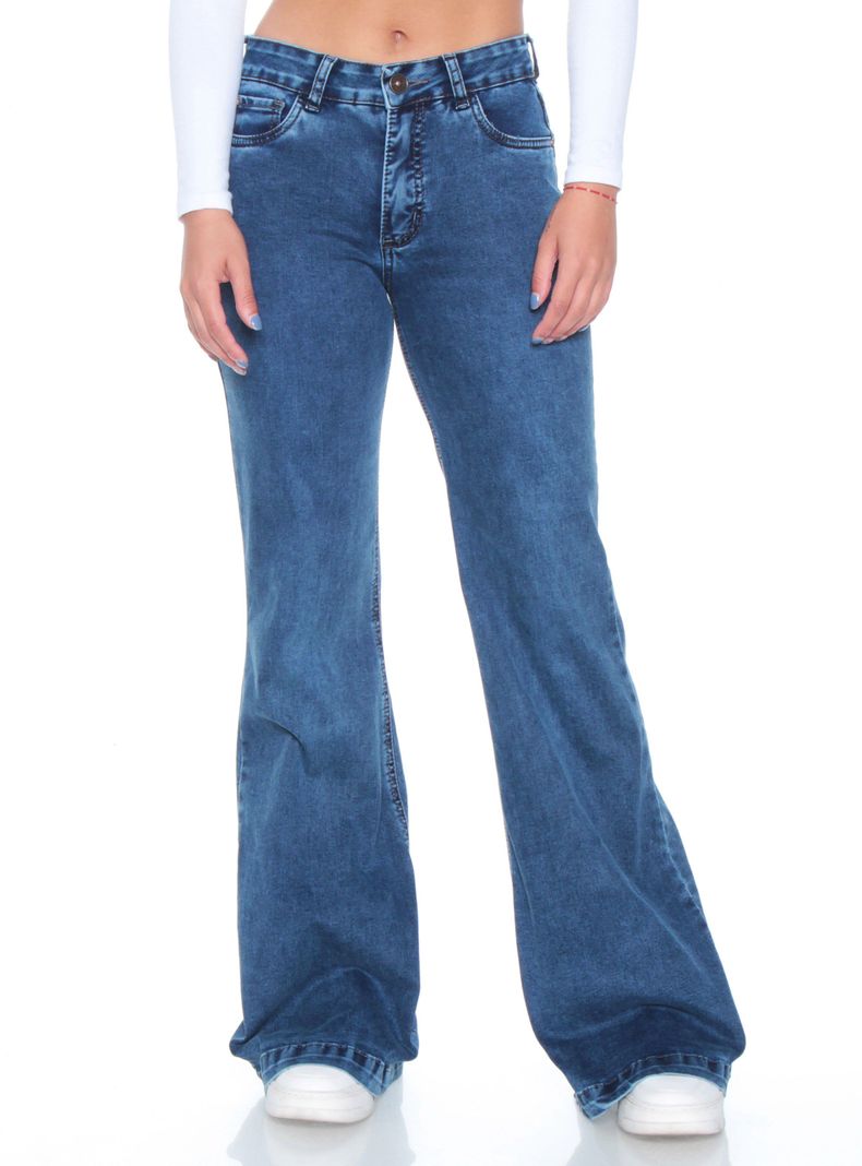 Jeans Flare Tiro Alto Pretina-0