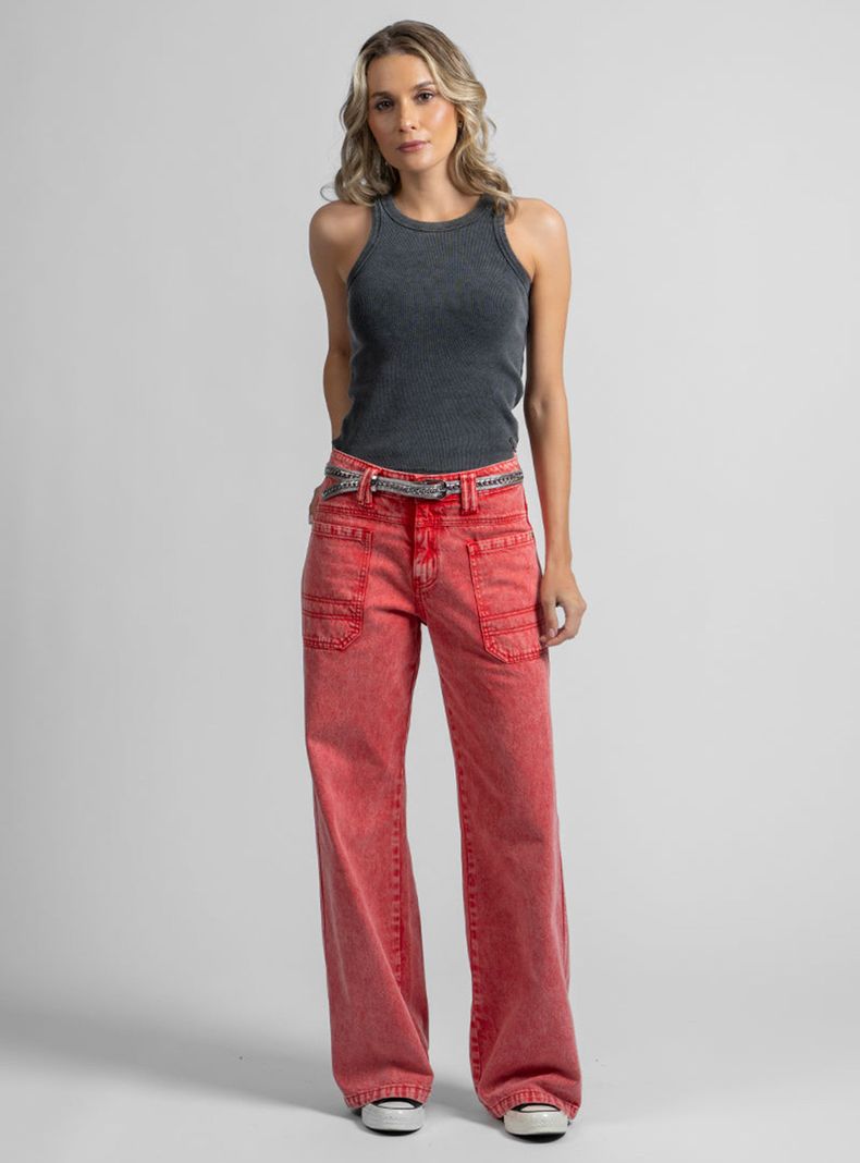 Jeans Tali Wide Leg Rojo-3