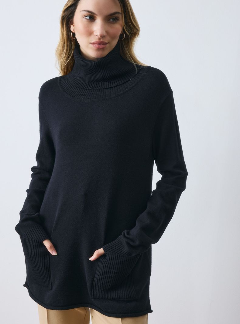 Sweater Cuello Alto con Bolsillos-2