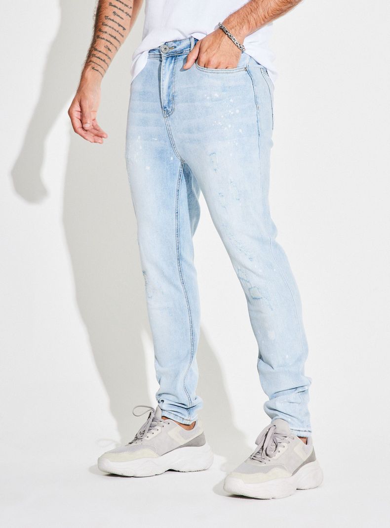 Jeans Tapered Fit Lavado Premium Manchas Cloradas Roturas-0