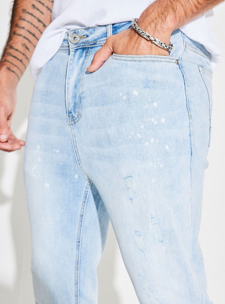Jeans Tapered Fit Lavado Premium Manchas Cloradas Roturas-2