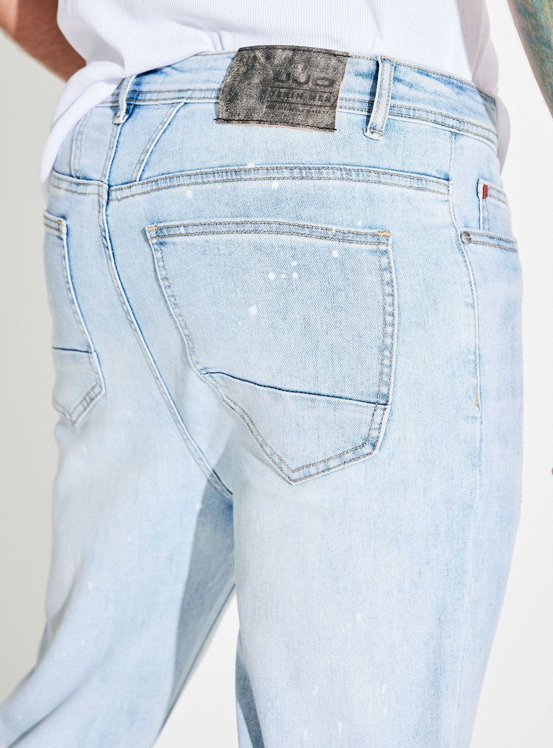 Jeans Tapered Fit Lavado Premium Manchas Cloradas Roturas-3