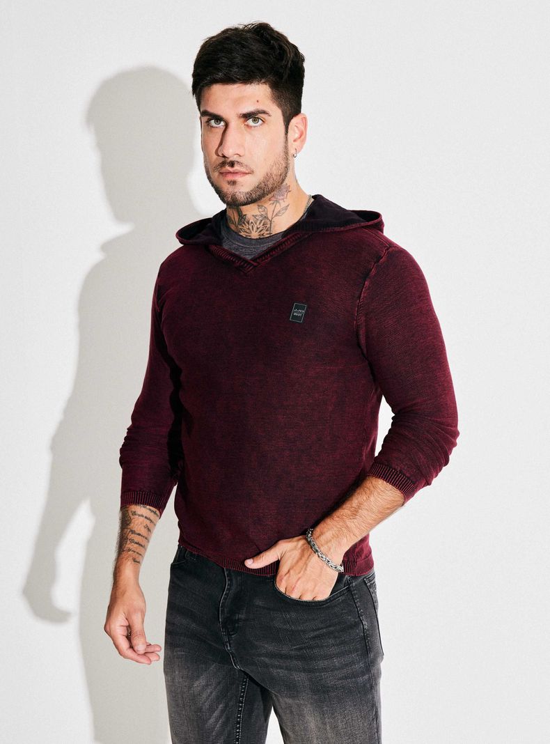 Sweater con Capucha Lavado Desgastado Bi Color-0