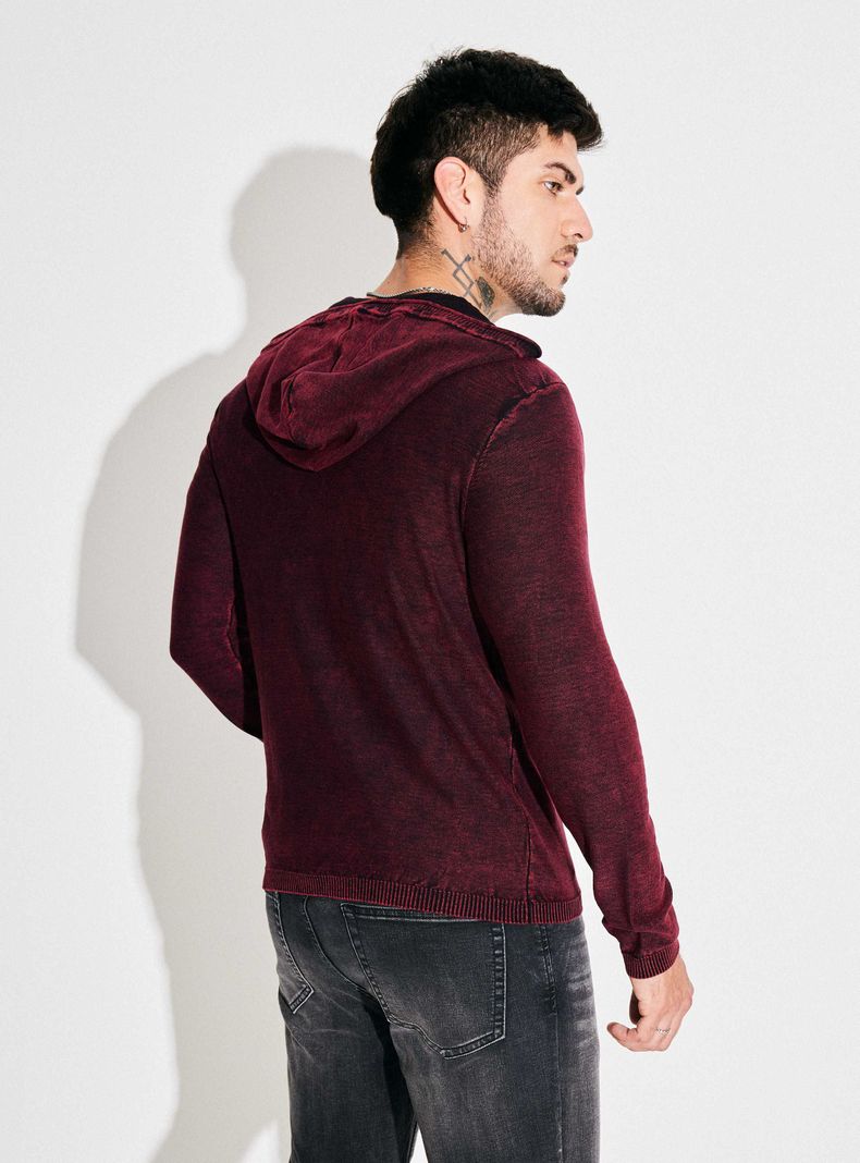 Sweater con Capucha Lavado Desgastado Bi Color-1