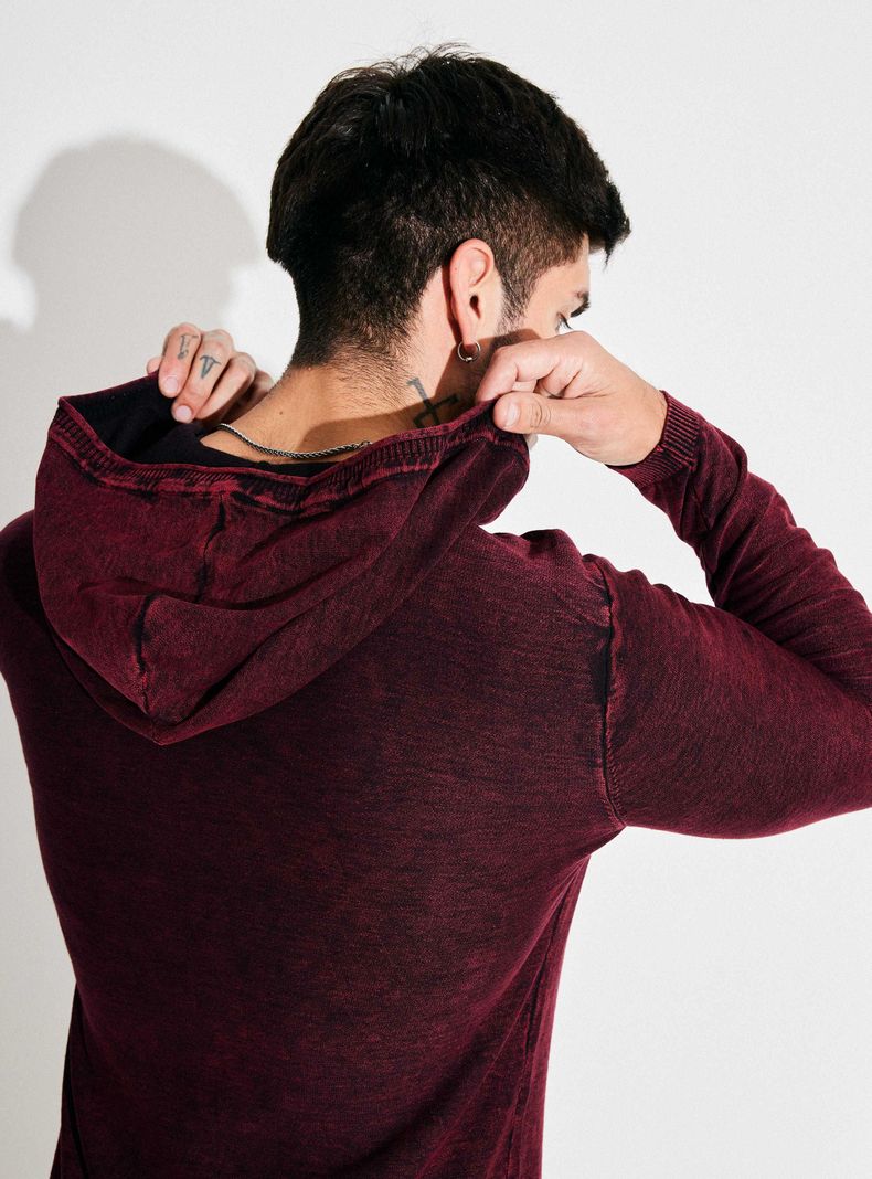 Sweater con Capucha Lavado Desgastado Bi Color-3