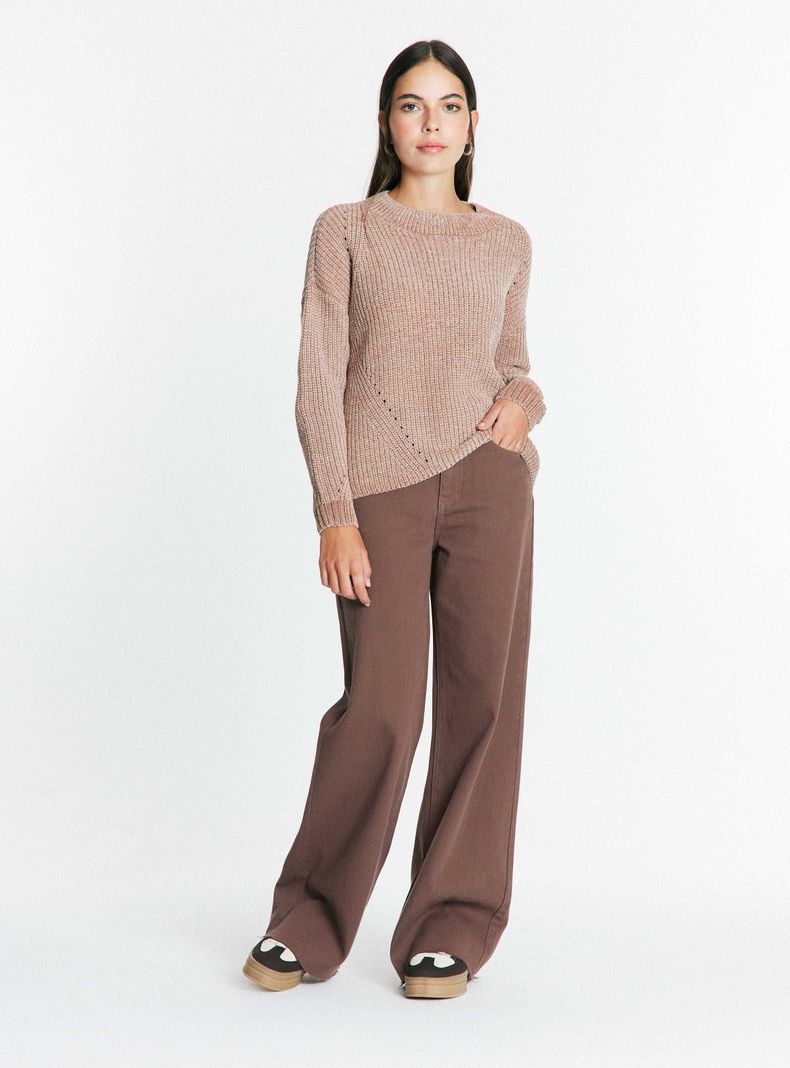 Sweater Sólido Cuello Redondo-4
