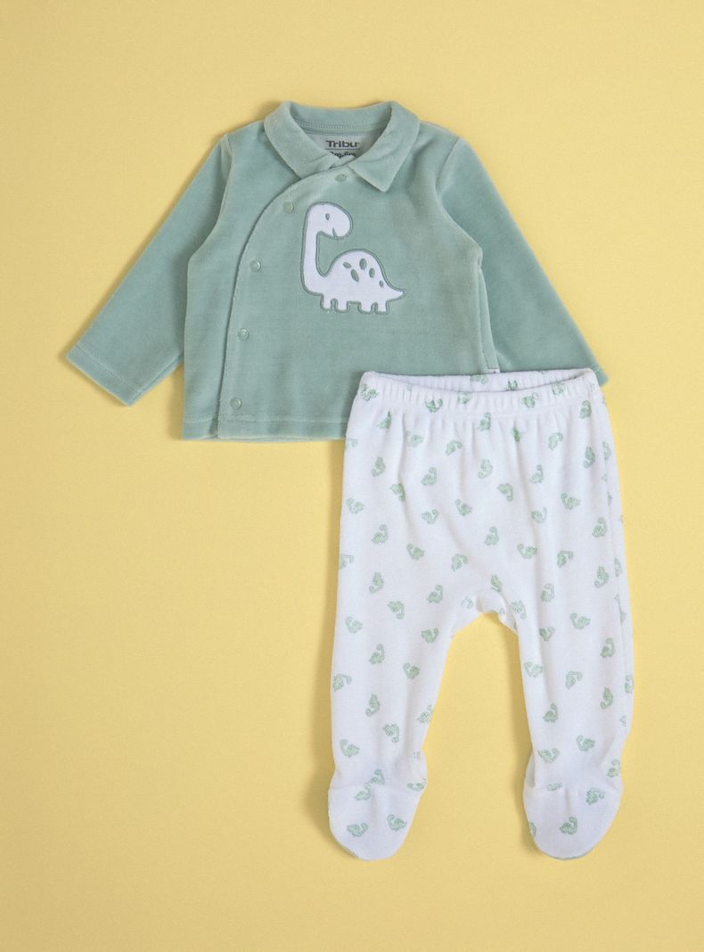Conjunto de Velour con Aplicación de Dinosaurio-0