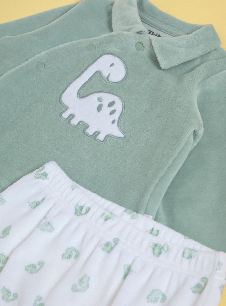 Conjunto de Velour con Aplicación de Dinosaurio-2