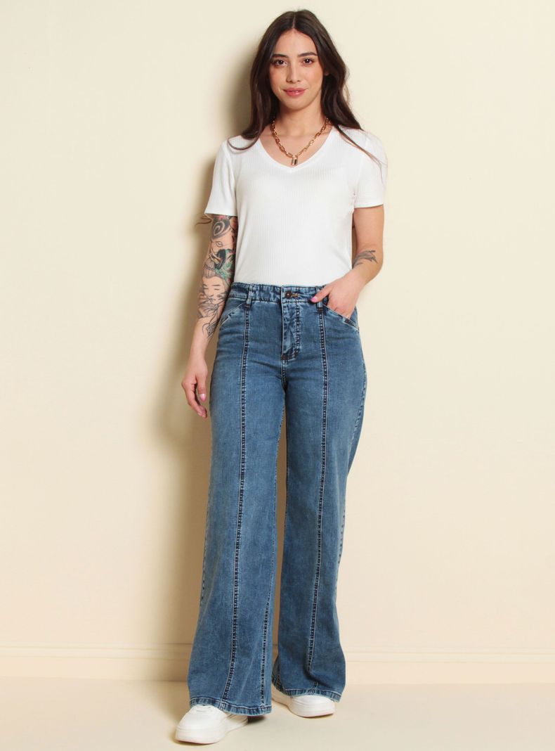 Jeans Diseño Wide Leg Tiro Alto Pretina Interna-3