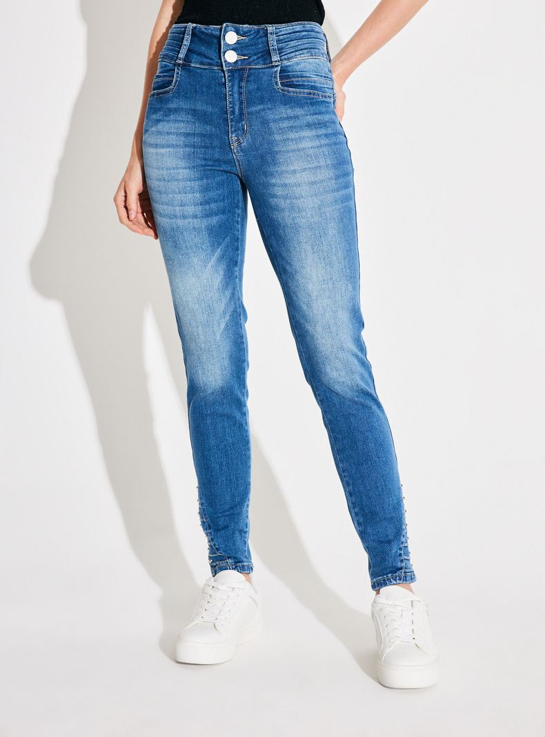Jeans Push Up Pretina Ancha Bota con Strass-0