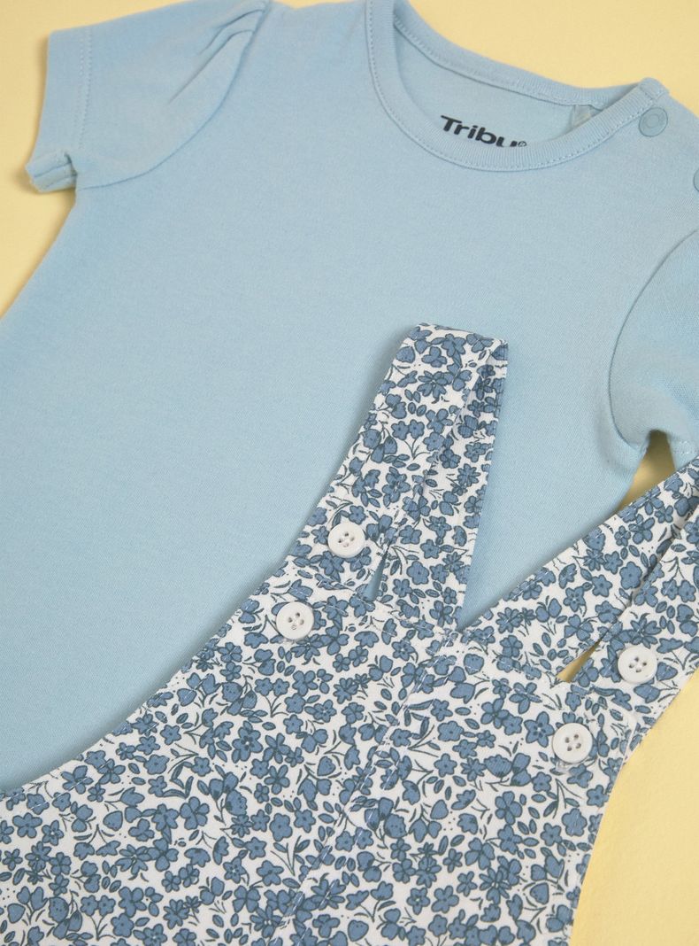 Conjunto de Jardinera Estampada con Body Liso-2