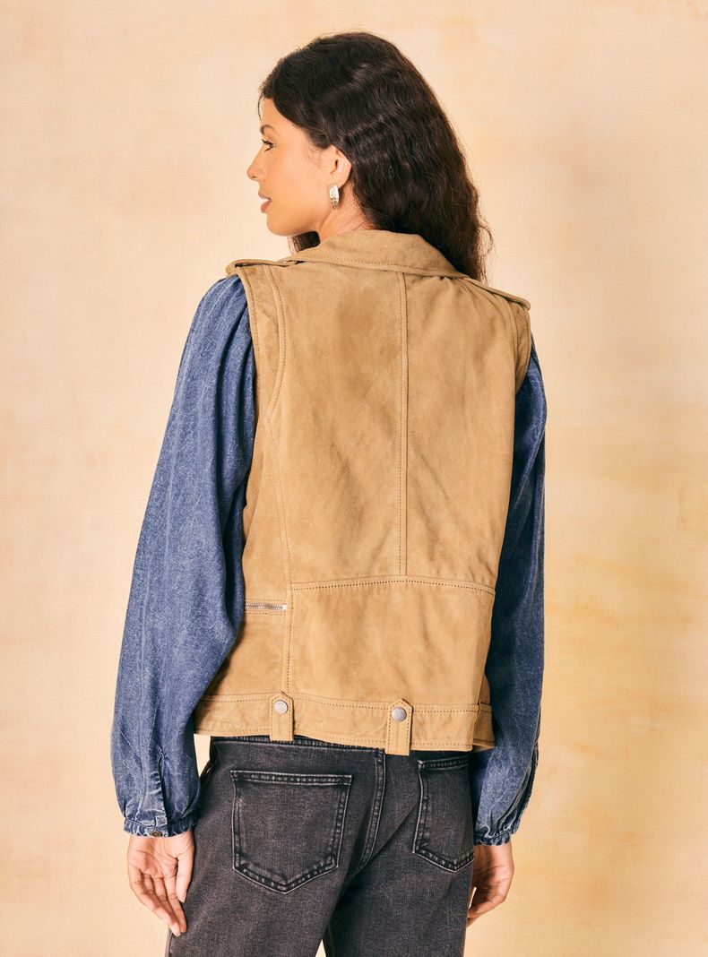 Chaqueta Gamuza Tipo Biker sin Mangas-1