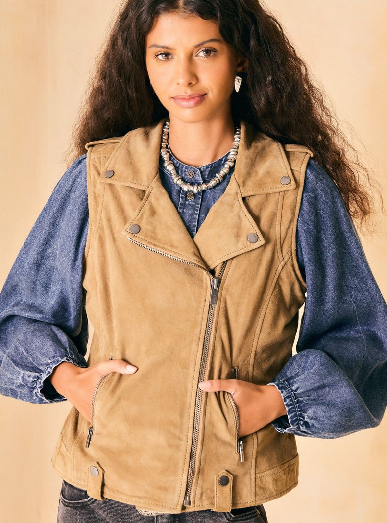 Chaqueta Gamuza Tipo Biker sin Mangas-3
