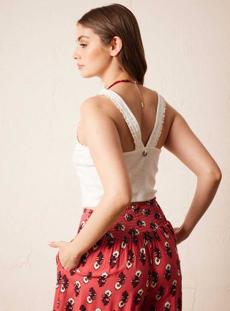 Polera con Aplicación de Macramé en Escote-1