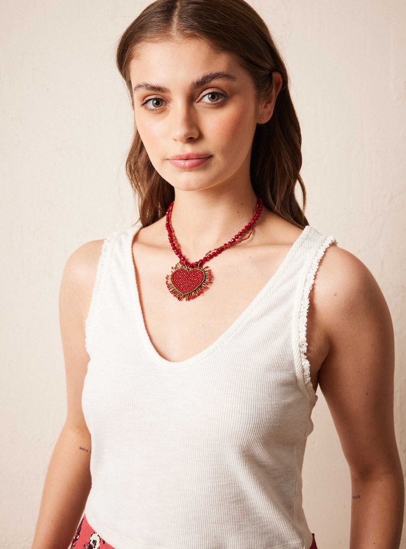 Polera con Aplicación de Macramé en Escote-2