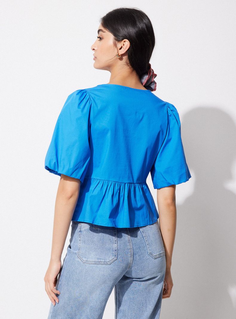 Blusa Manga Aglobada Corte Peplum con Lazos-2