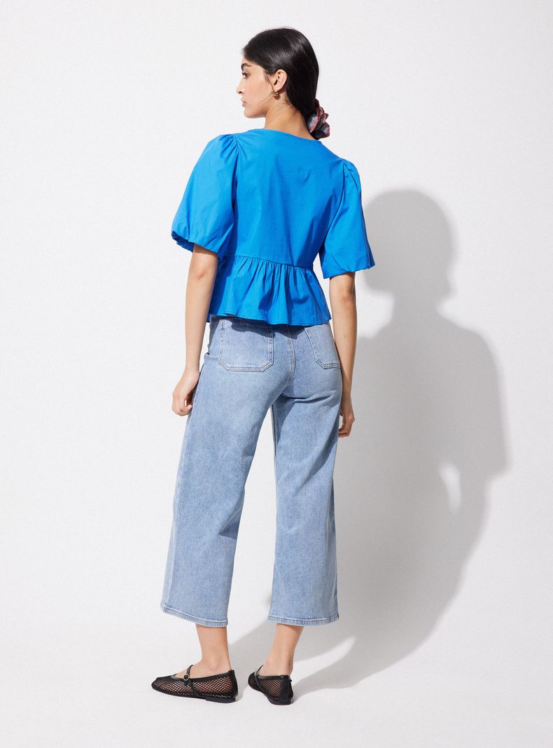 Blusa Manga Aglobada Corte Peplum con Lazos-5