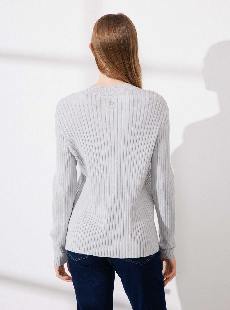 Sweater Tejido Acanalado con Perlas-1