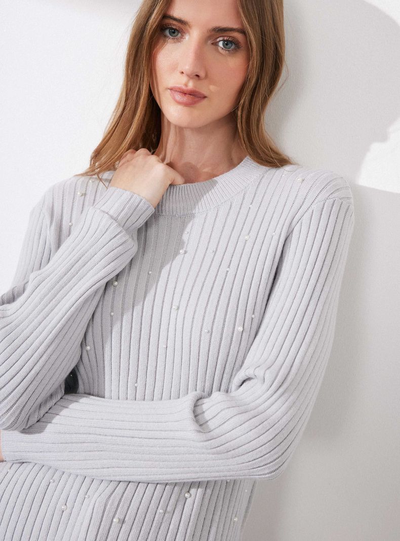 Sweater Tejido Acanalado con Perlas-2