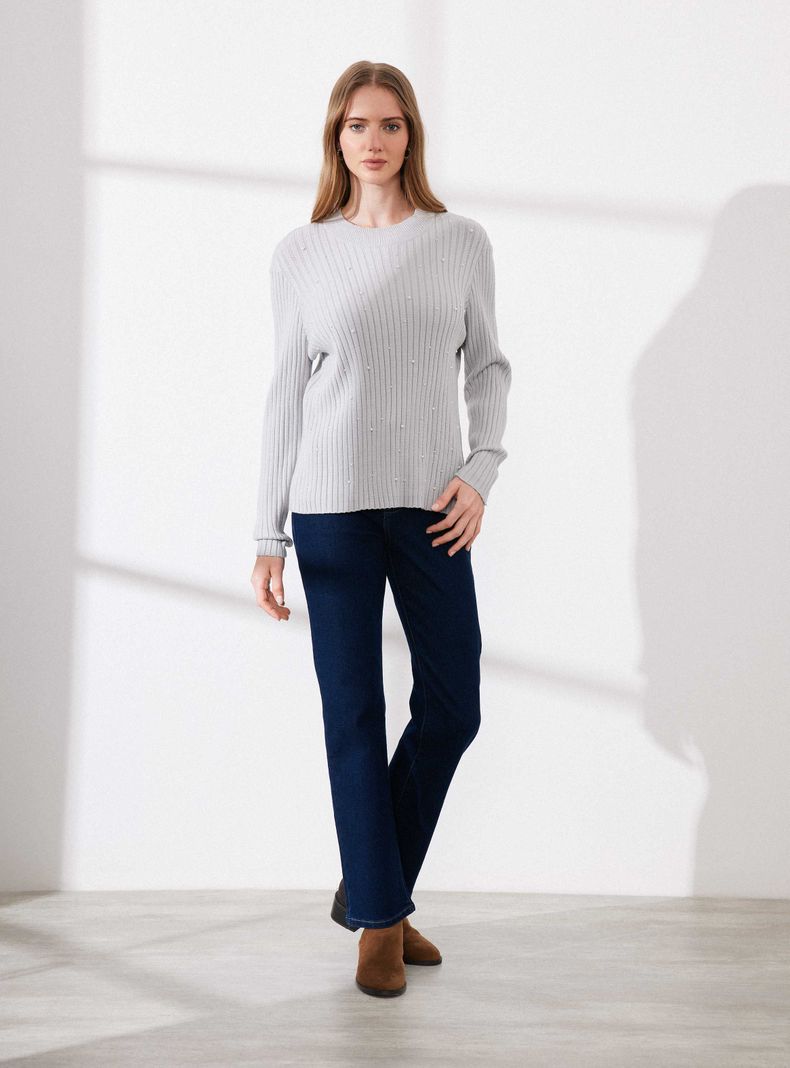 Sweater Tejido Acanalado con Perlas-4