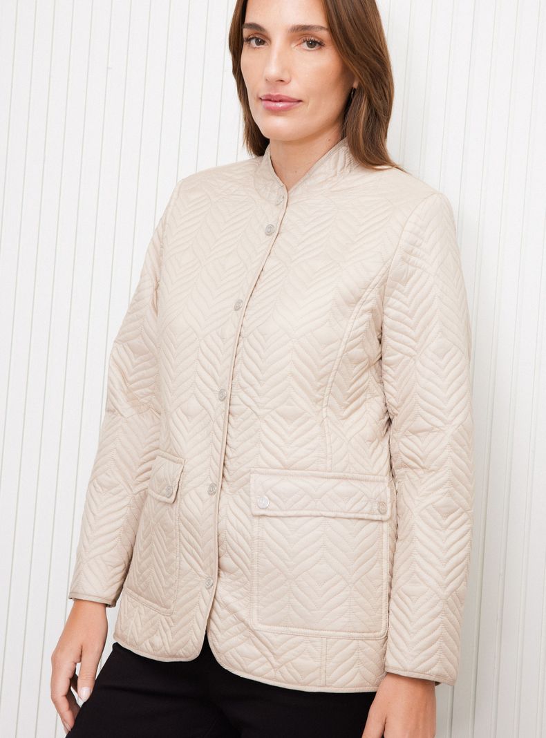 Parka Quilt Espiga Bolsillos Frontales y Botones Metálicos-2