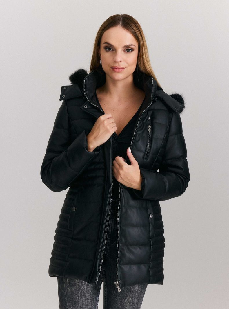 Parka Larga Simil Cuero Pelo Desmontable-0