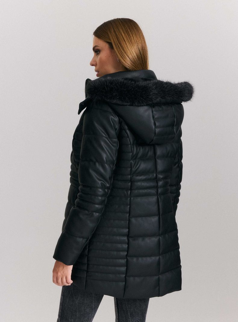 Parka Larga Simil Cuero Pelo Desmontable-1