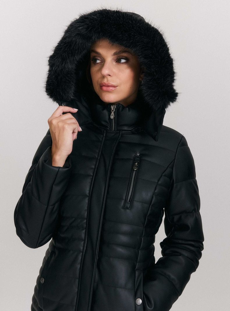 Parka Larga Simil Cuero Pelo Desmontable-2