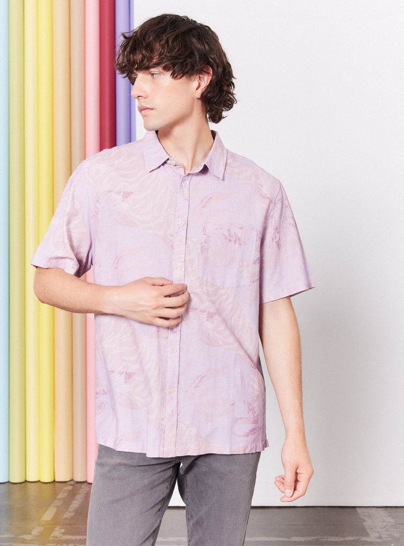 Camisa de Vestir Lino Estampada-0