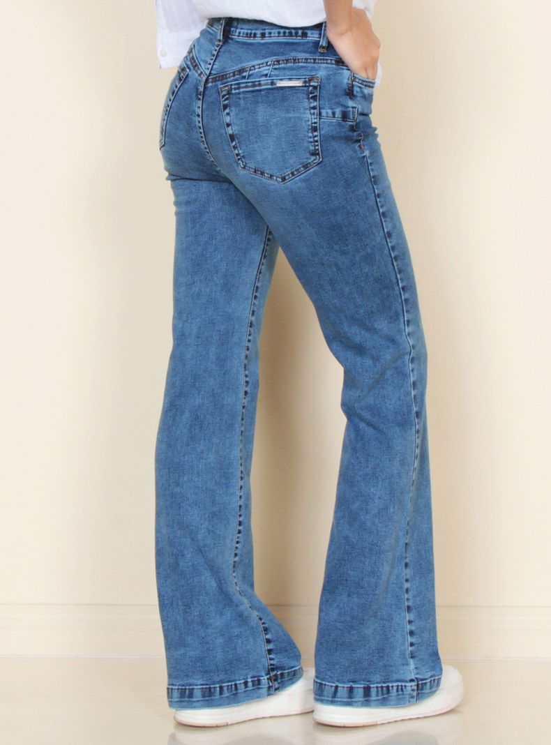Jeans Flare Tiro Alto Push Up Tiro Alto Pretina 1 Botón-1