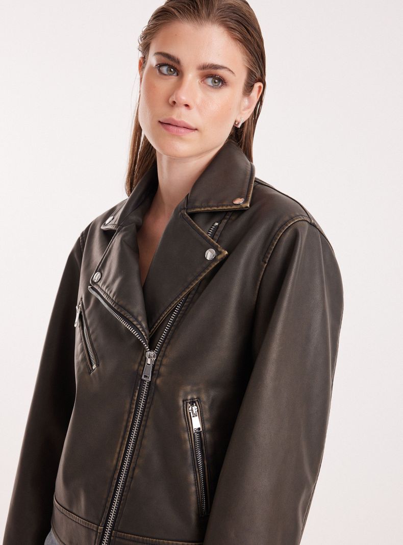 Chaqueta Biker Efecto Cuero Lavado-3