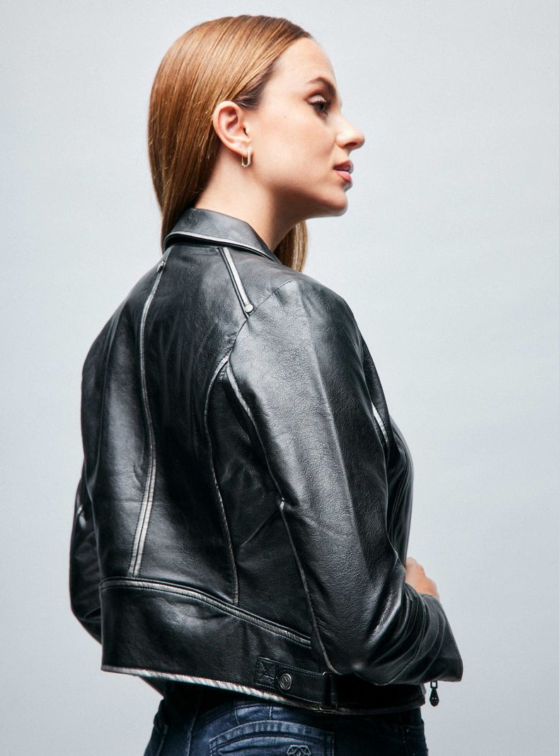 Chaqueta Biker Cierre Cruzado Metalizada Lavada-1