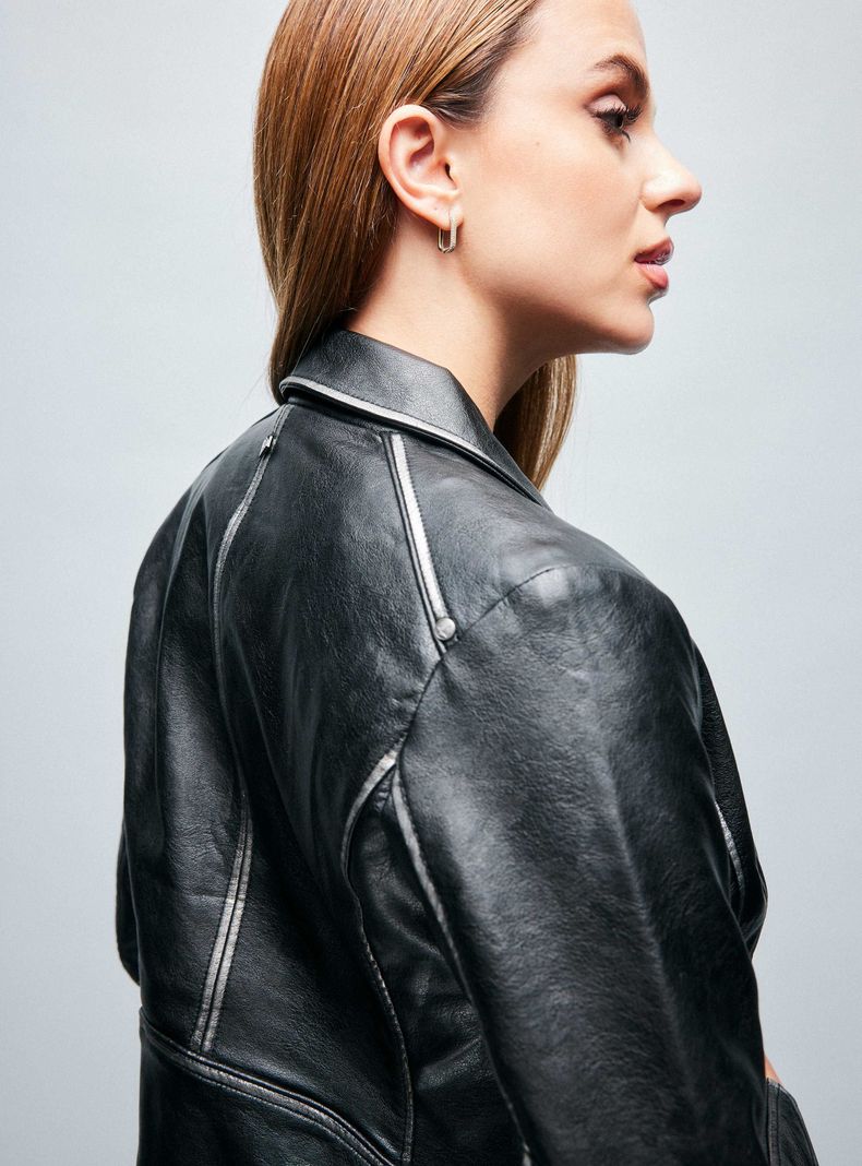 Chaqueta Biker Cierre Cruzado Metalizada Lavada-3