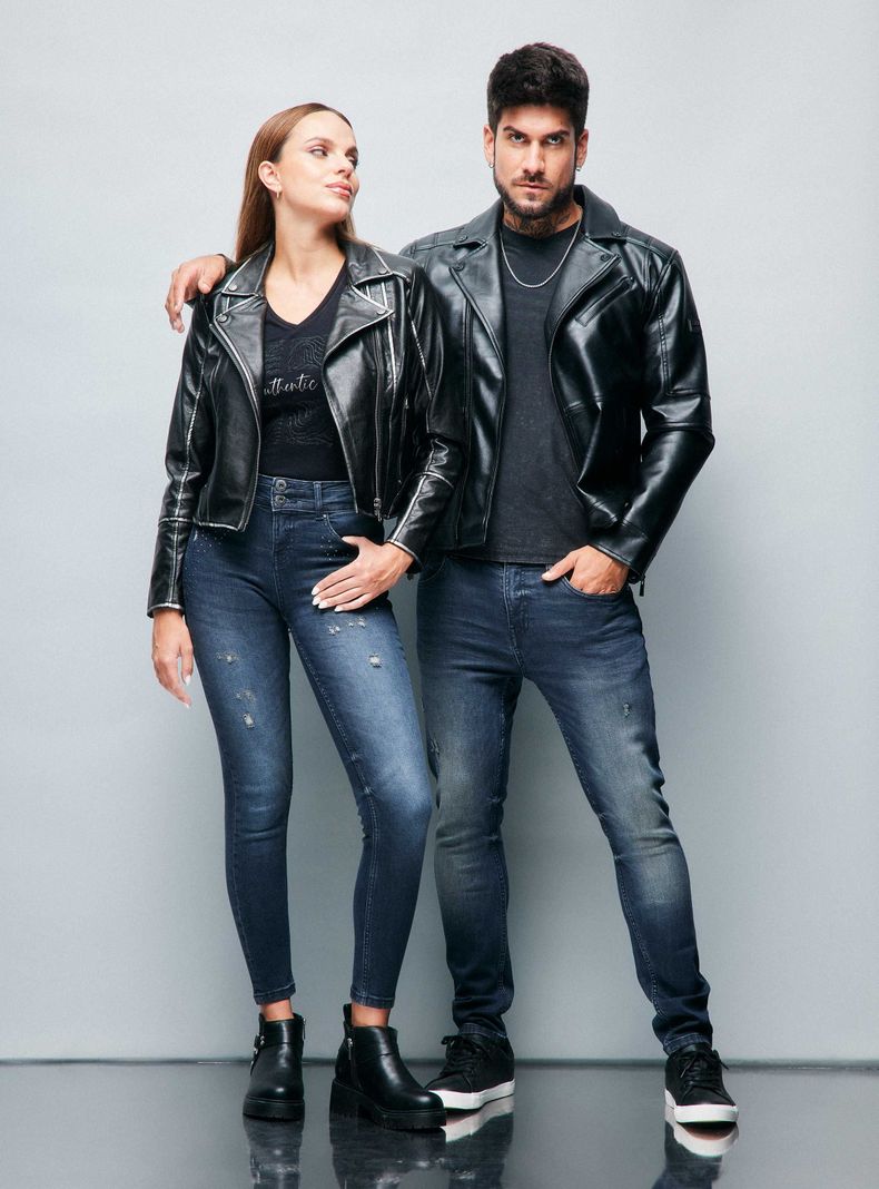Chaqueta Biker Cierre Cruzado Metalizada Lavada-4