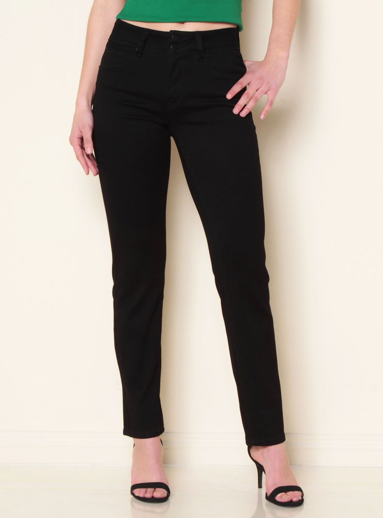 Jeans Slim Tiro Alto Pretina Media 2 Botones Push Up-0