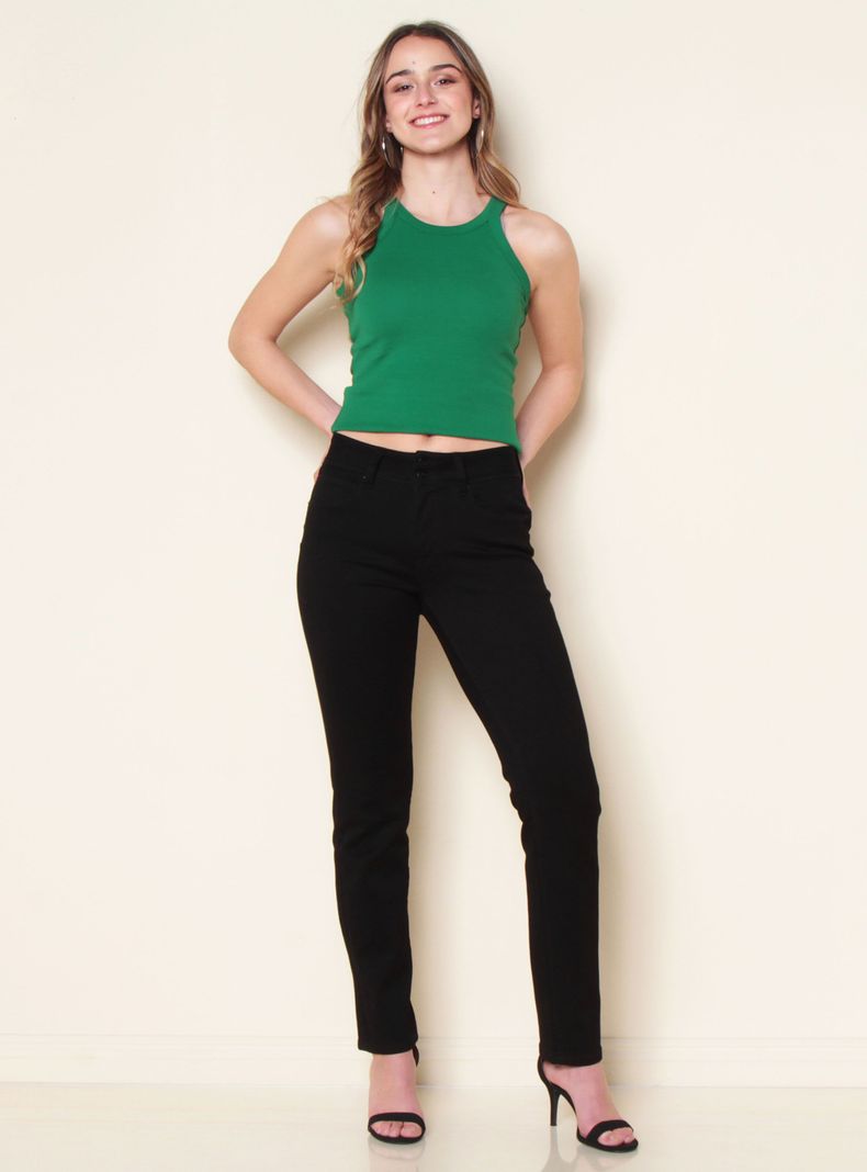 Jeans Slim Tiro Alto Pretina Media 2 Botones Push Up-3