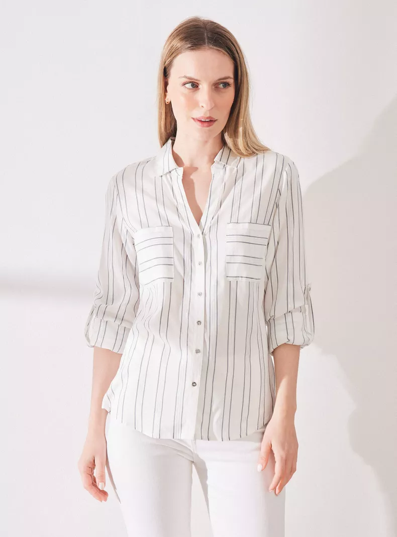 Blusa Rayada con Bolsillos