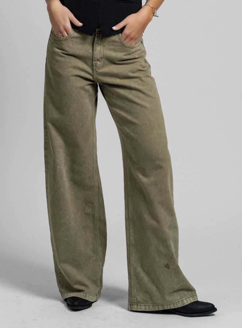 Jeans Josefa Wide Leg Tiro Medio Verde-0