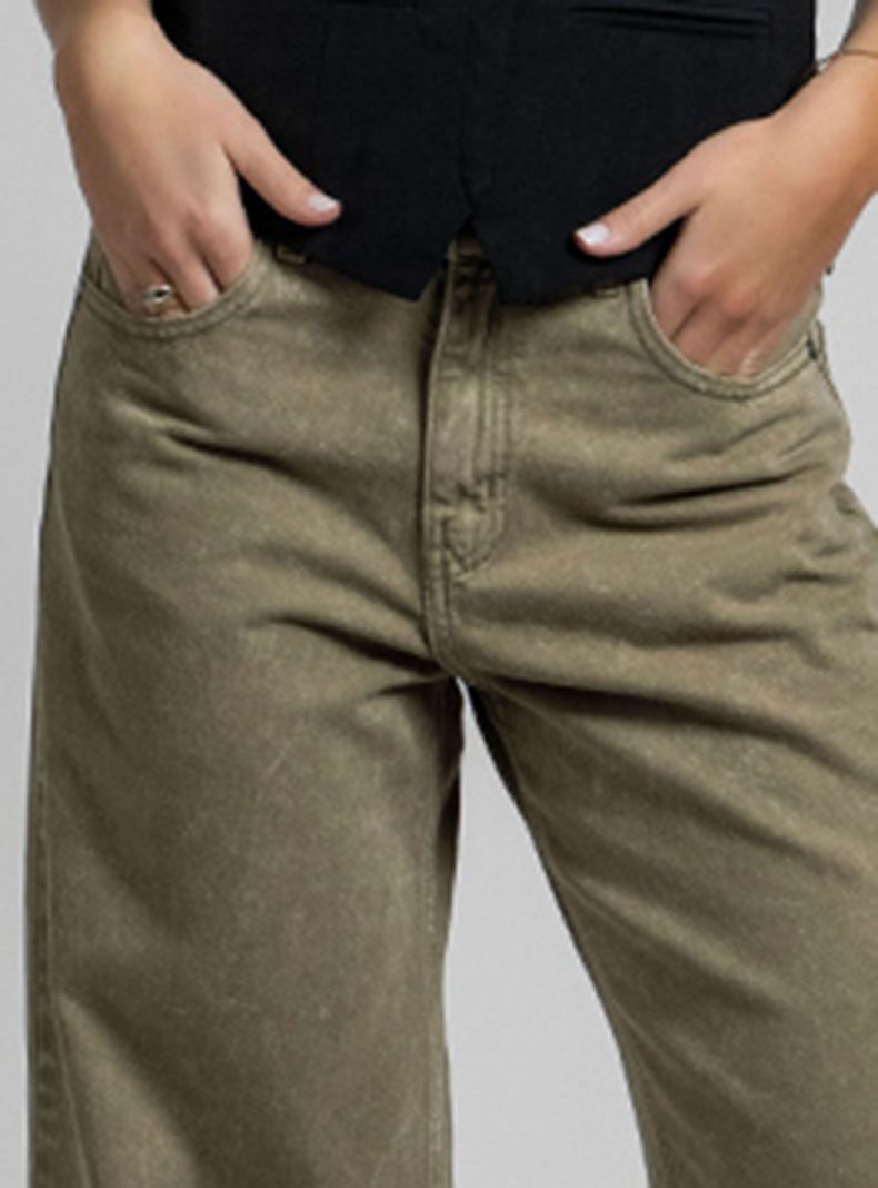 Jeans Josefa Wide Leg Tiro Medio Verde-2