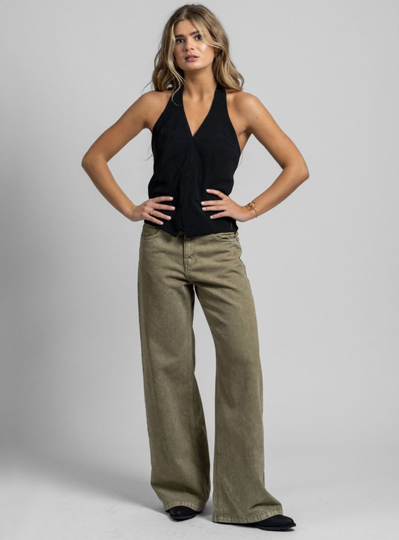 Jeans Josefa Wide Leg Tiro Medio Verde-3
