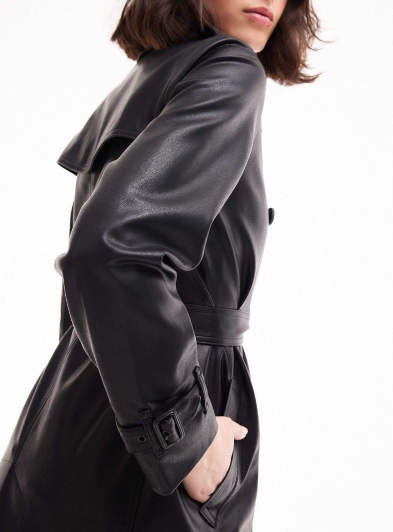 Abrigo Trench Pu Efecto Cuero-3