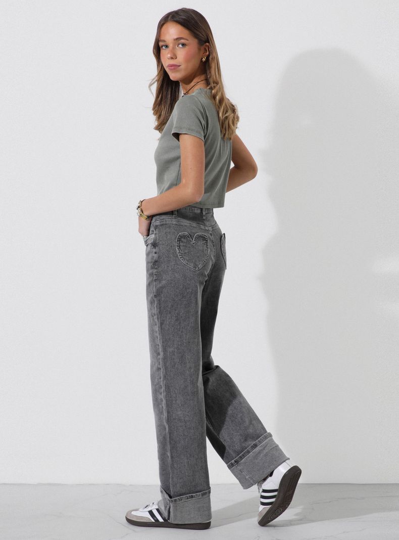 Jeans Pants Wide Leg Corazón Gray-3