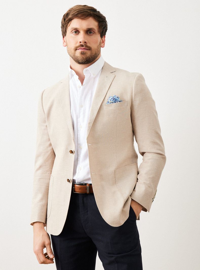 Vestón Recto Tela con Lino Slim Fit-0