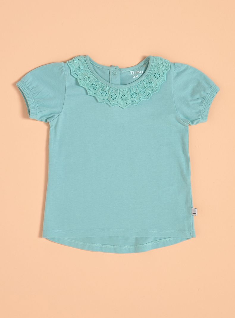 Polera con Manga Globo y Cuello Broderie-0